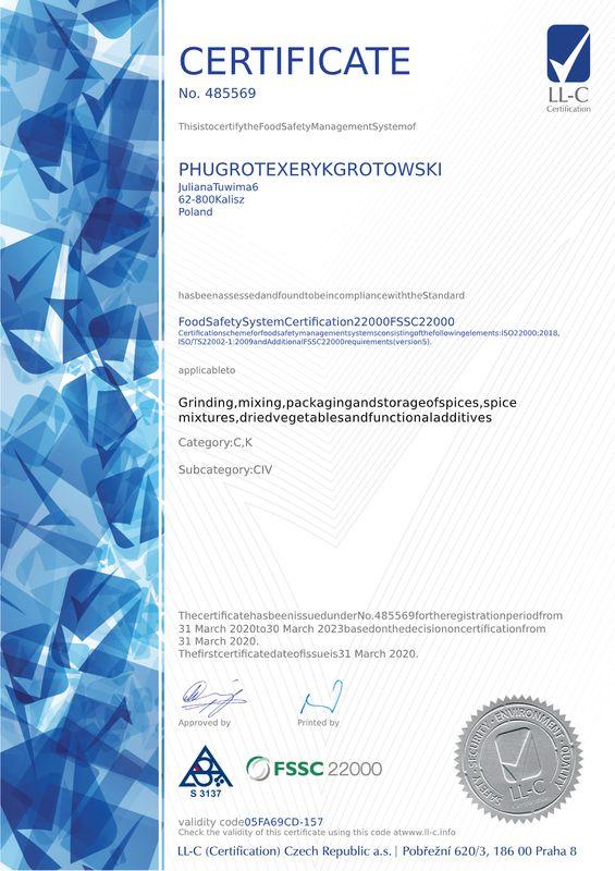 certyfikat FSSC-22000 ENG